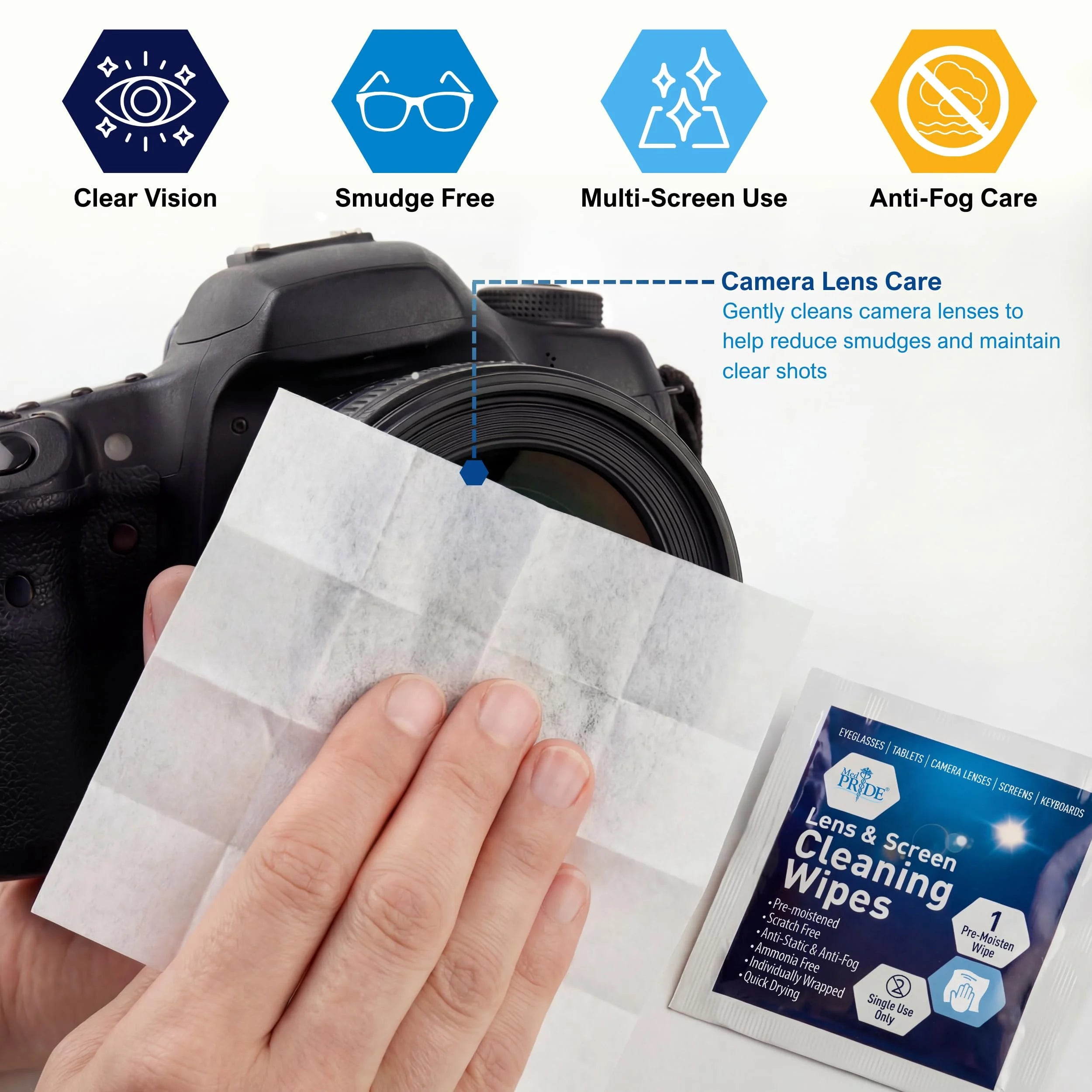 Anti-Fog Lens Wipes & Screen Wipes – 100 Count Premoistened, Anti-Static, Quick-Dry Lens & Screen Cleaner Wipes for Eyeglasses & Electronics